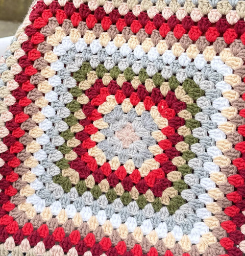 Handmade Crochet Granny Square Tote Bag: Boho Shoulder Bag with Leather Handles